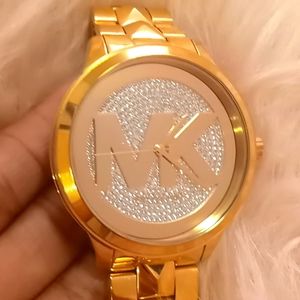 Michael Kors Women's MK6714 Runway Mercer 44mm Gold-Tone MK Logo Dial Watch